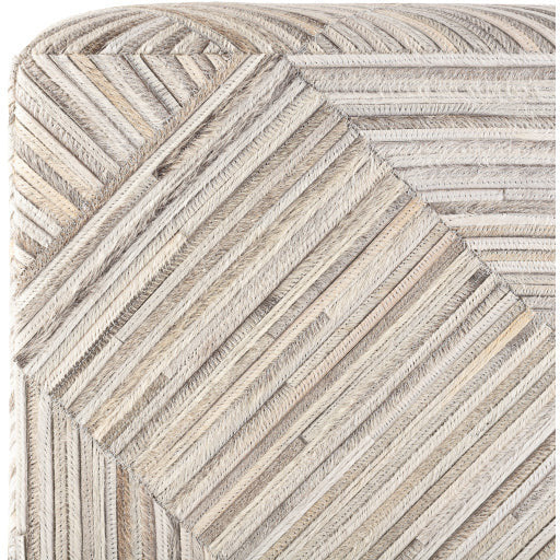 Surya Zander Modern Hair On Hide Gray, Cream, Charcoal & Taupe Patched Leather Pouf Ottoman ZNPF-007 - Image 2