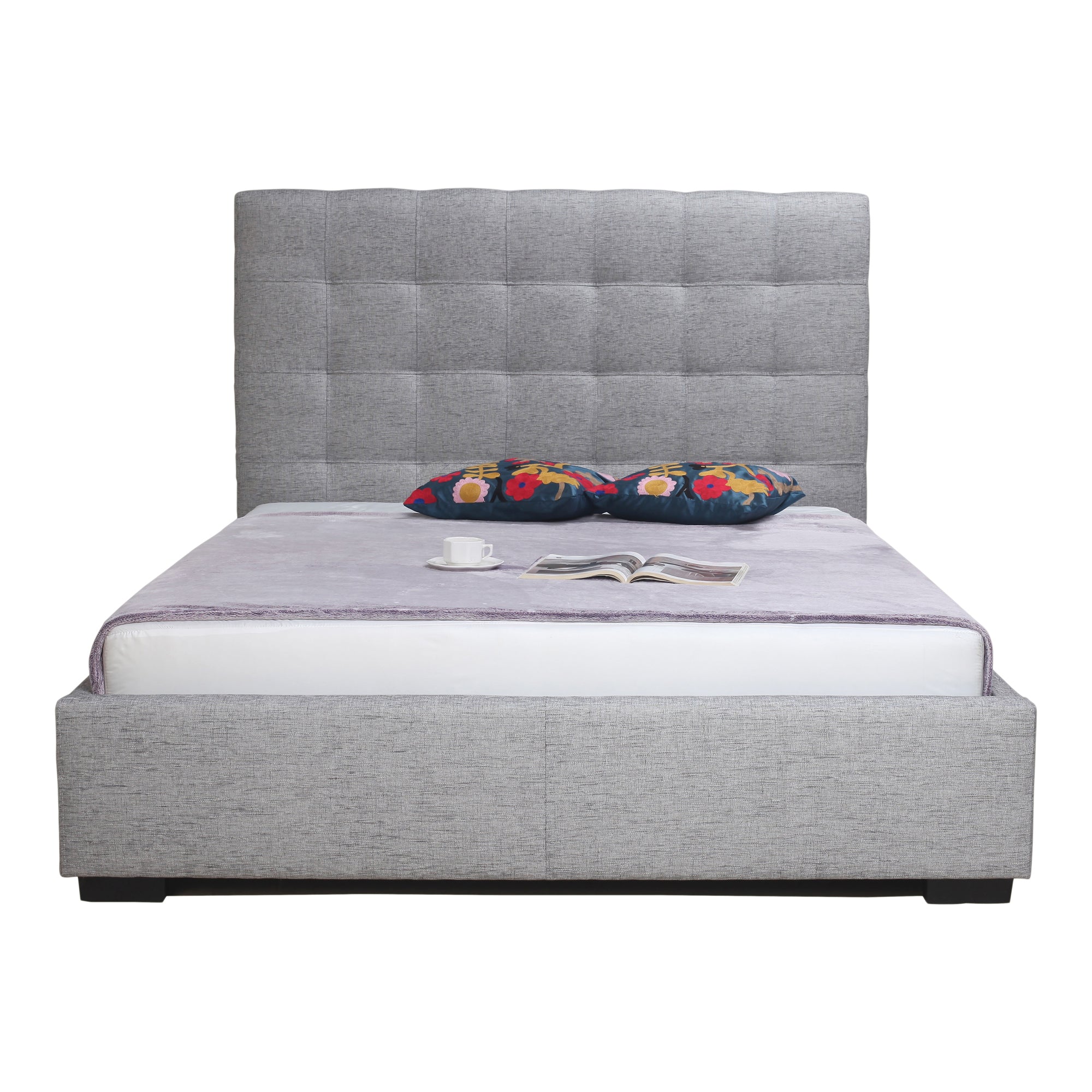 Moe's Home Collection Belle Grey Tufted Upholstered Queen Size Bed with Storage - Image 2