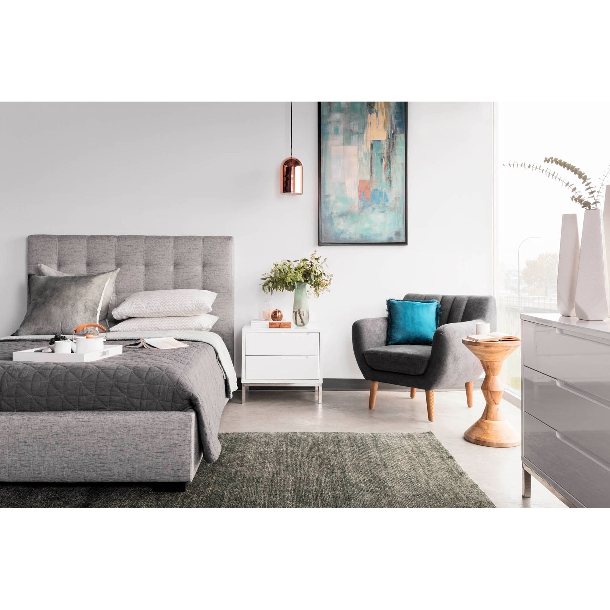 Moe's Home Collection Belle Grey Tufted Upholstered Queen Size Bed with Storage - Image 1