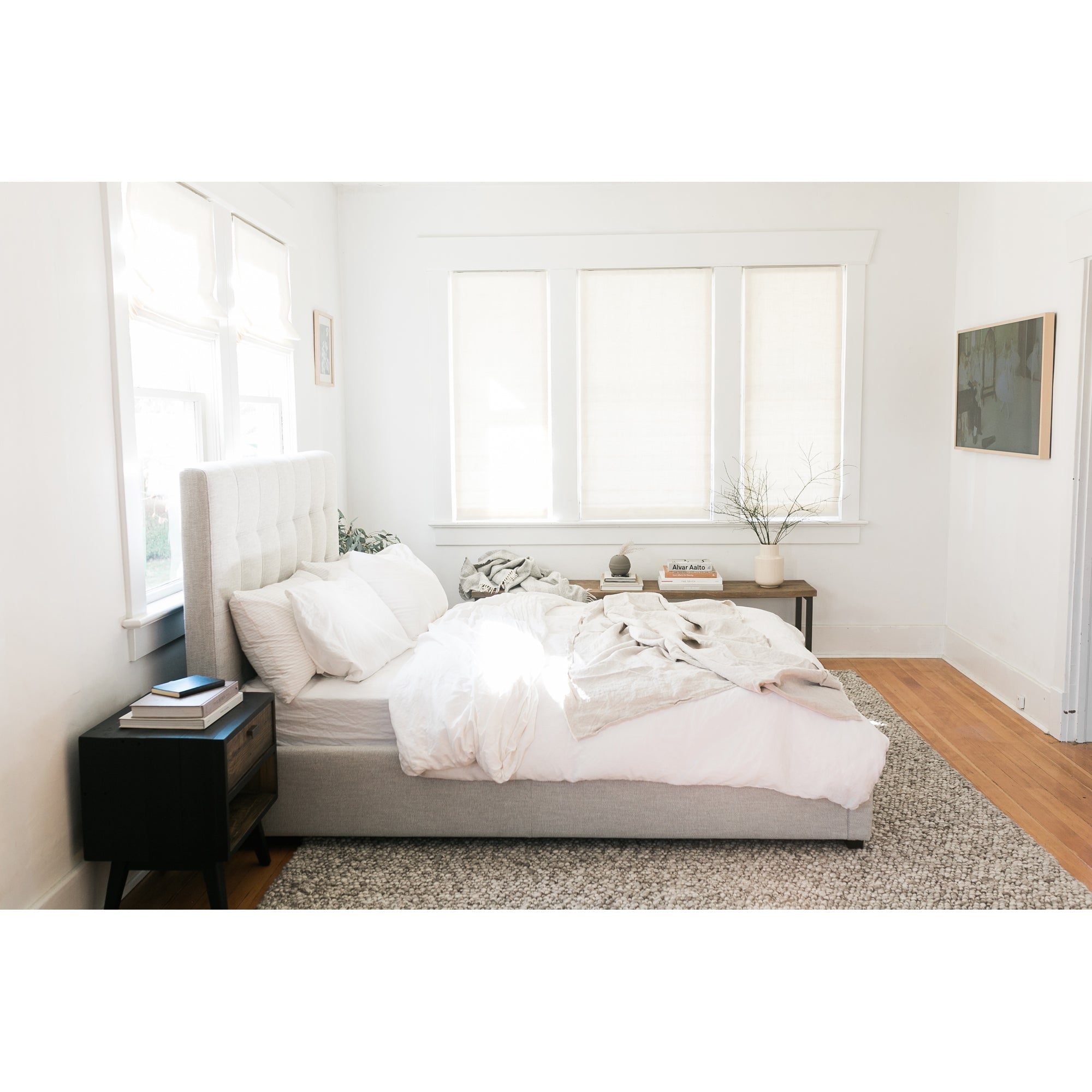 Moe's Home Collection Belle Cream Tufted Upholstered King Size Bed with Storage - Image 1