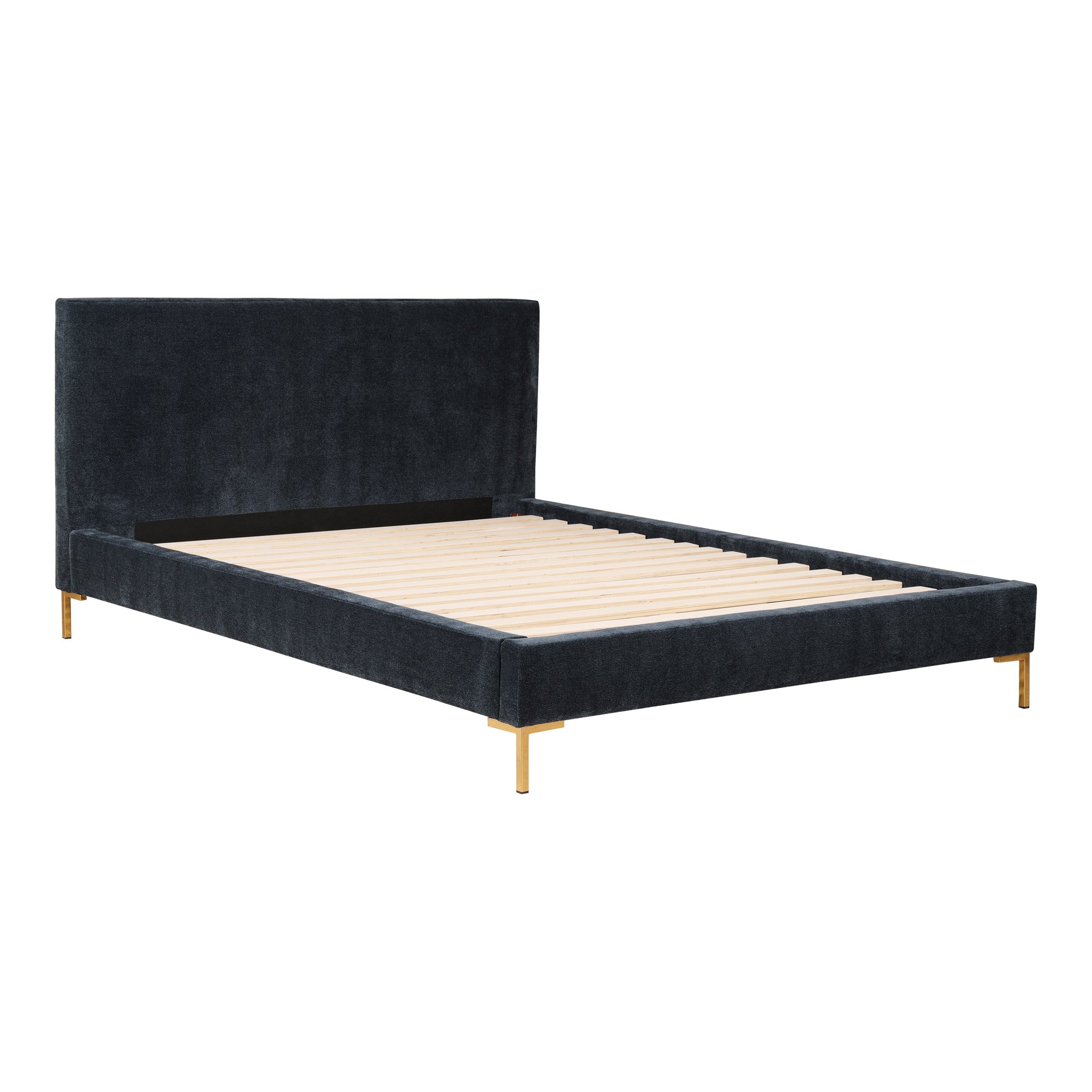 Moe's Home Collection Astrid Blue Velvet Upholstered Queen Size Bed - Image 3