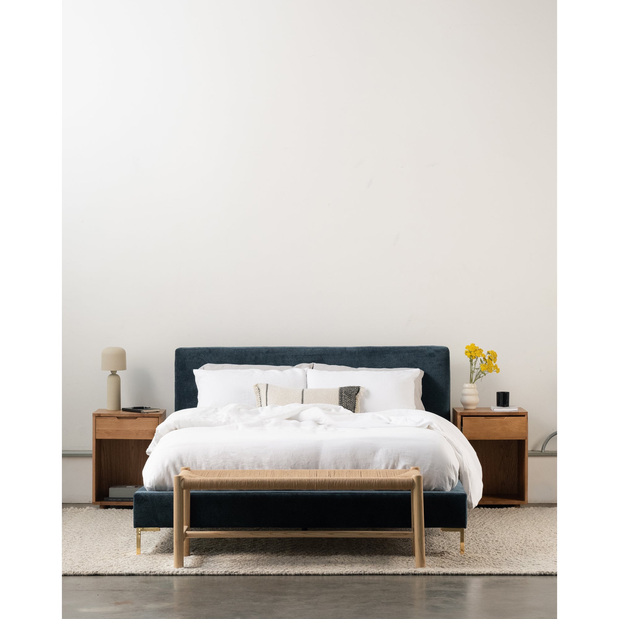 Moe's Home Collection Astrid Blue Velvet Upholstered King Size Bed - Image 1