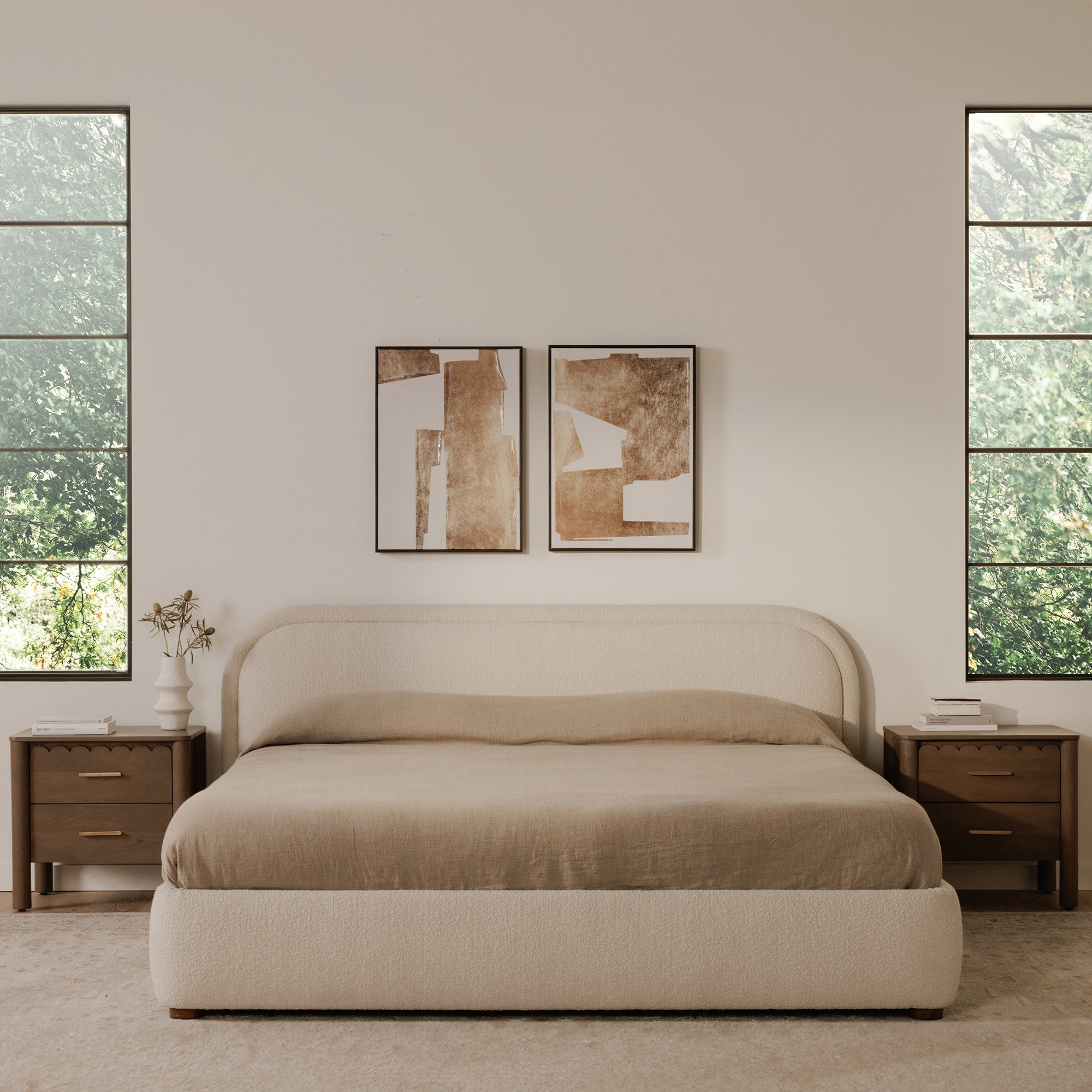 Moe's Home Collection Colin Oatmeal Velvet Upholstered King Size Bed - Image 1