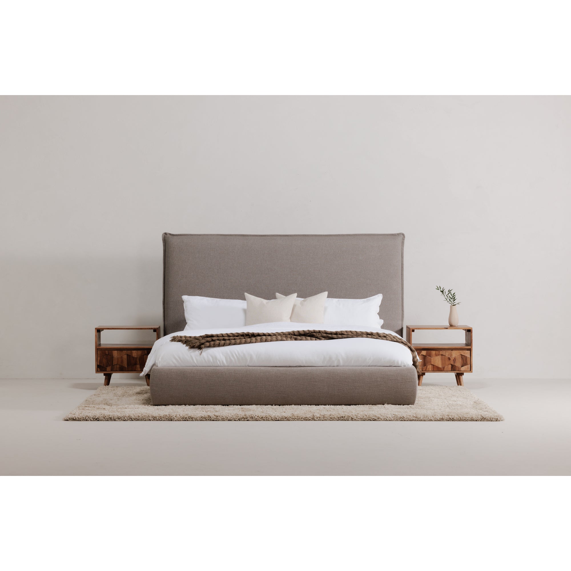 Moe's Home Collection Luzon Grey Upholstered Queen Size Bed With Tall Headboard - Image 1