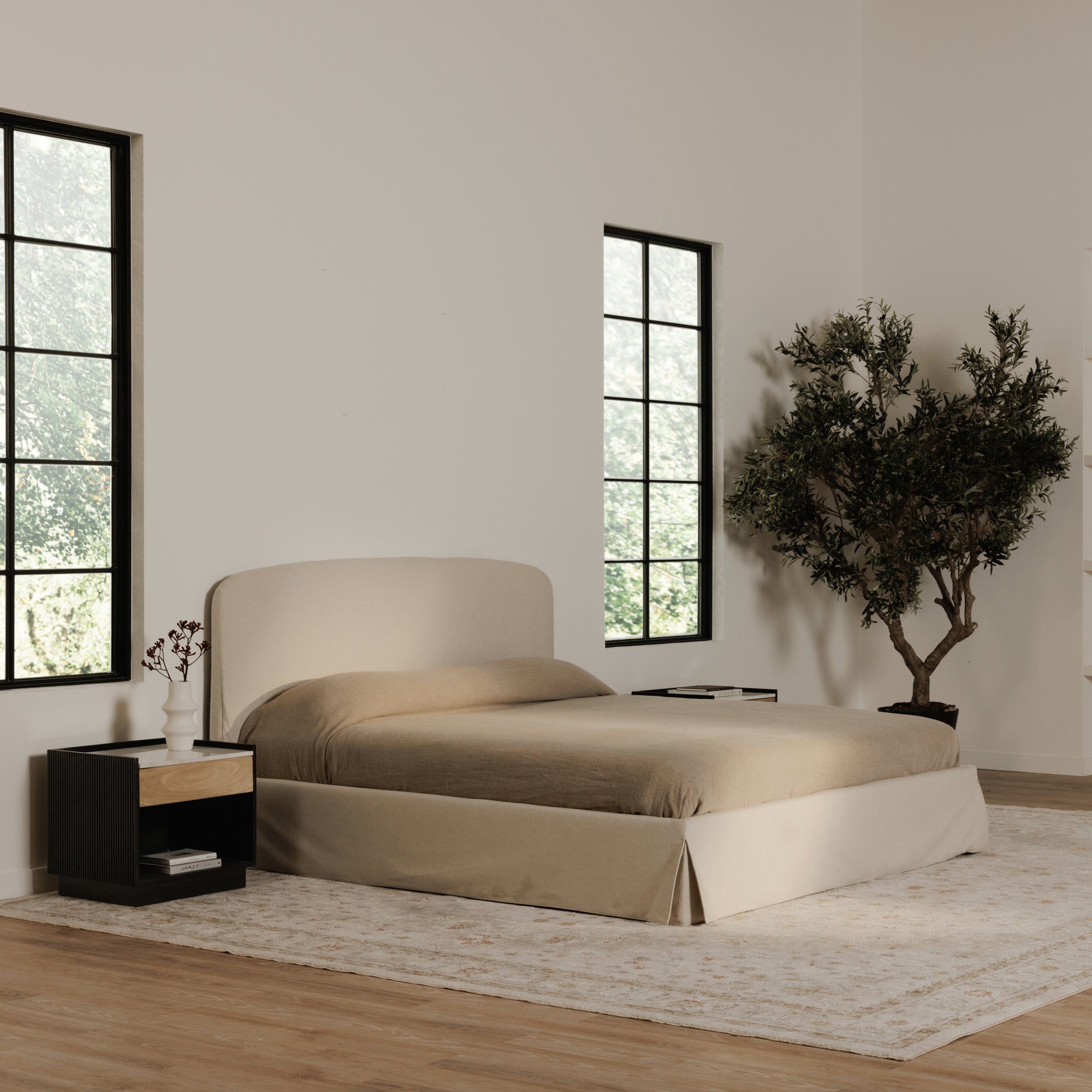 Moe's Home Collection Joan Cream Upholstered Queen Bed With Storage - Image 1
