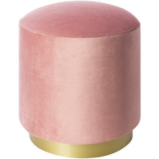 Surya Roxeanne Modern Pastel Pink Velvet Round Pouf Ottoman With Gold Base RON-010 - Image 2