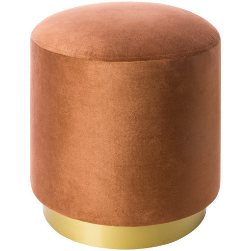 Surya Roxeanne Modern Brown Velvet Round Pouf Ottoman With Gold Base RON-012