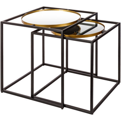 Surya Sephora Modern Mirror Top Metallic Black Metal Base Set of 2 Nesting Accent Side Tables RSH-001 - Image 1