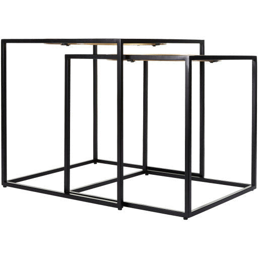 Surya Sephora Modern Mirror Top Metallic Black Metal Base Set of 2 Nesting Accent Side Tables RSH-001 - Image 3