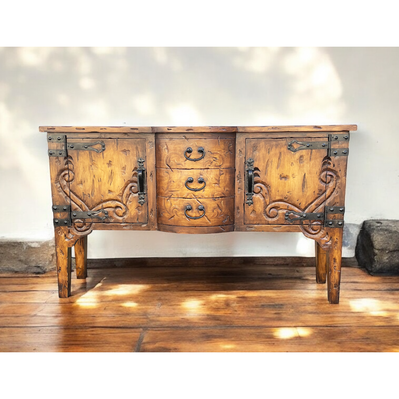 Casa Bonita Peruvian Hand-Carved Wood Ruidoso Console - Image 1