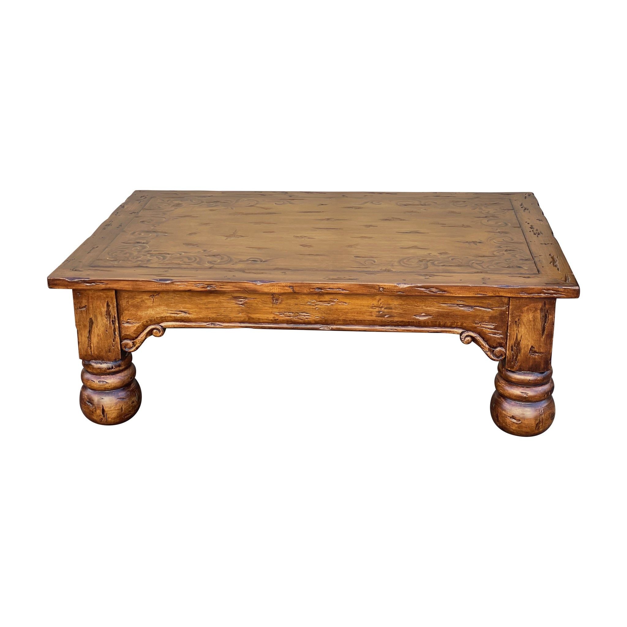 Casa Bonita Peruvian Hand-Painted Carved Wood Ruidoso Coffee Table - Image 1
