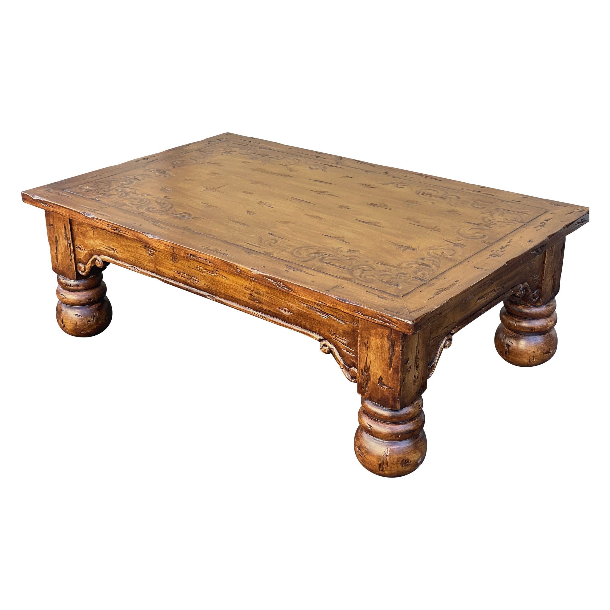 Casa Bonita Peruvian Hand-Painted Carved Wood Ruidoso Coffee Table - Image 2