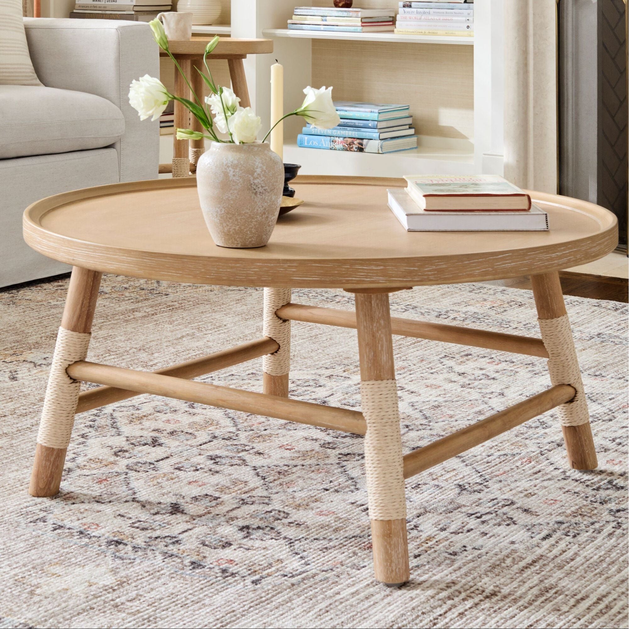 Becki Owens x LIVABLISS Esmarca Coffee Table in Brown with Danish Cord Accents