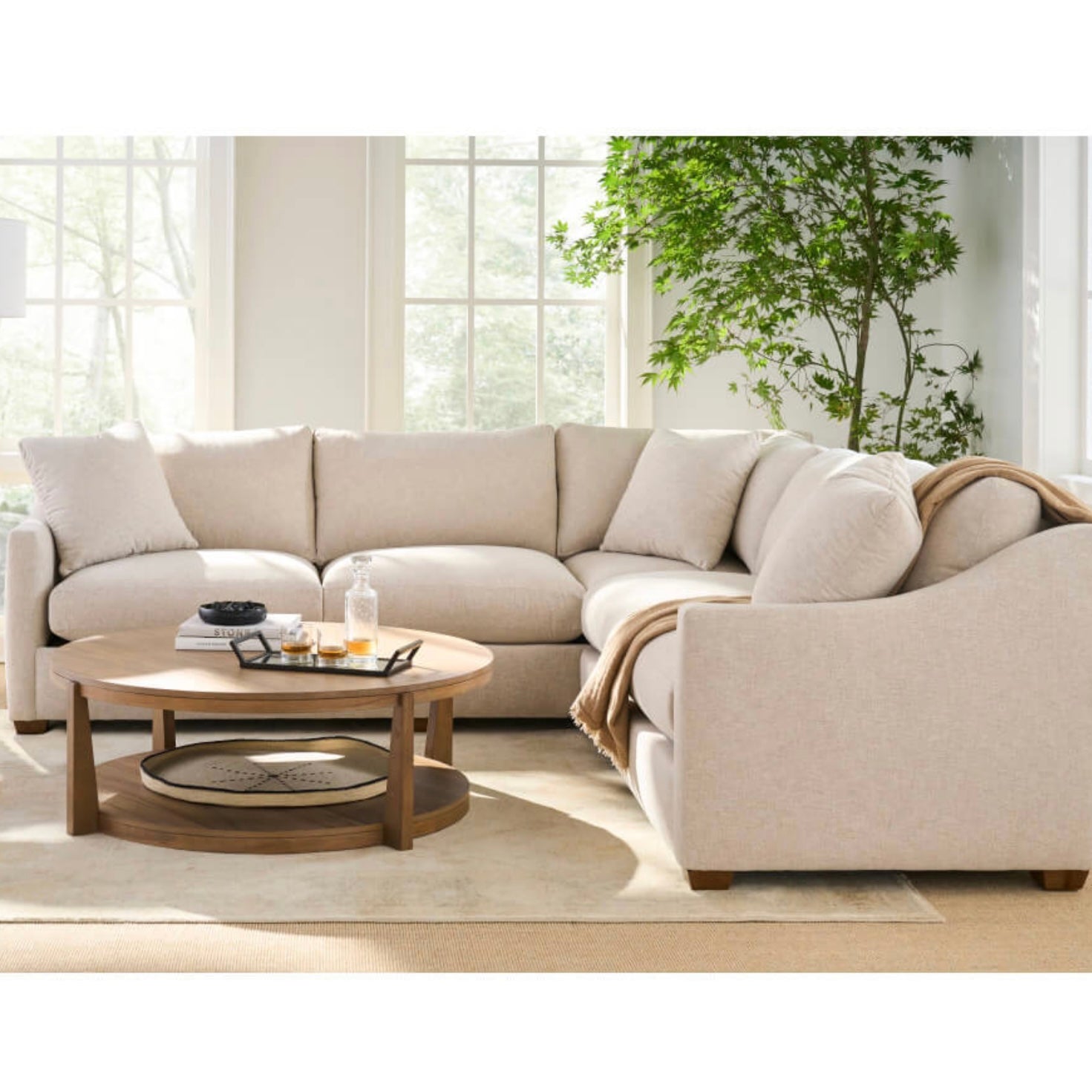 Rowe Furniture Bradford Performance Fabric 111” L-Shaped Sectional In Putty Colored Chenille