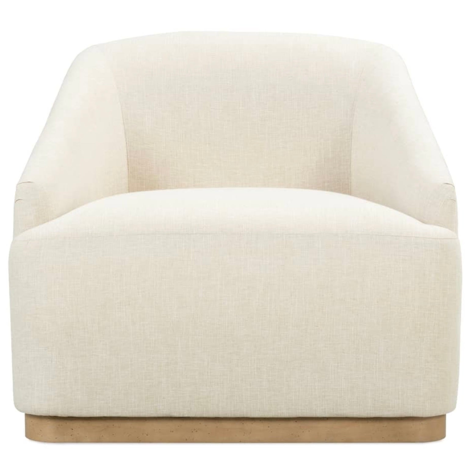 Rowe Furniture Bernie Swivel Chair in Ecru Chenille with Washed Oak Plinth Base~ Limited Quantities for Express Ship ~ ONLY 2 of this version Available!