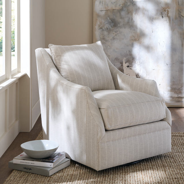 Rowe Furniture Kara Stripe Swivel Chair in Grey with Ivory Stripe ~ Express Collection