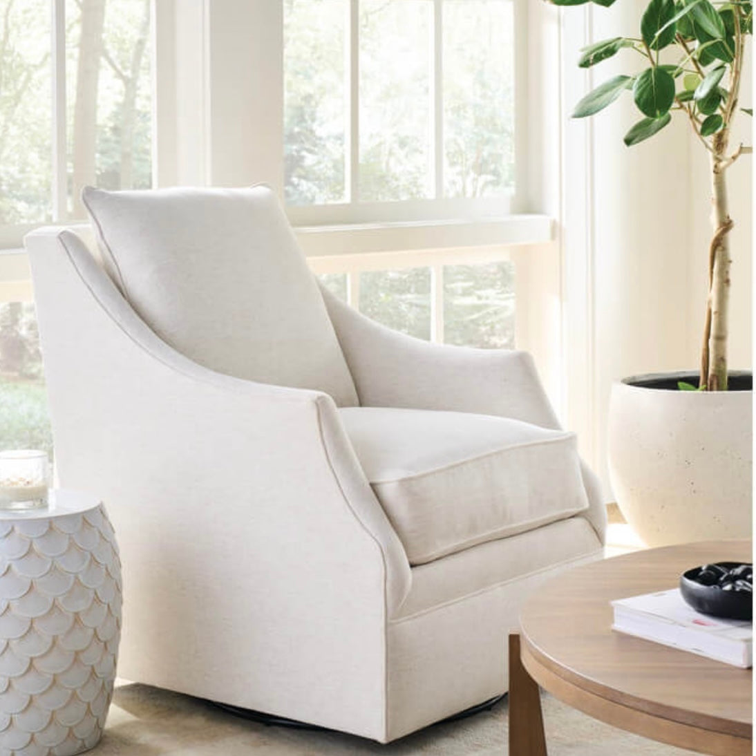 Rowe Furniture Kara Swivel Glider Chair in Crypton Nomad Snow ~ Express Collection