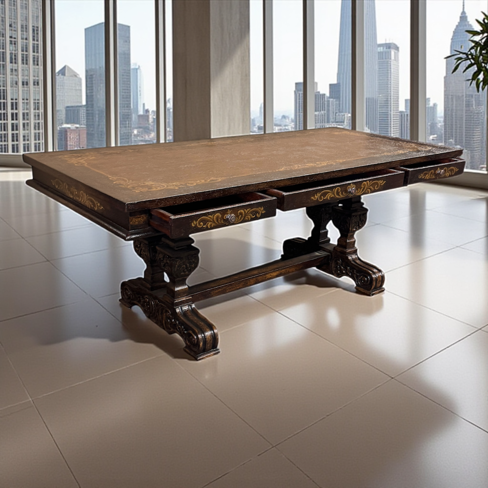 Casa Bonita Peruvian Hand-Painted Carved Wood Salamanca Desk - Image 2