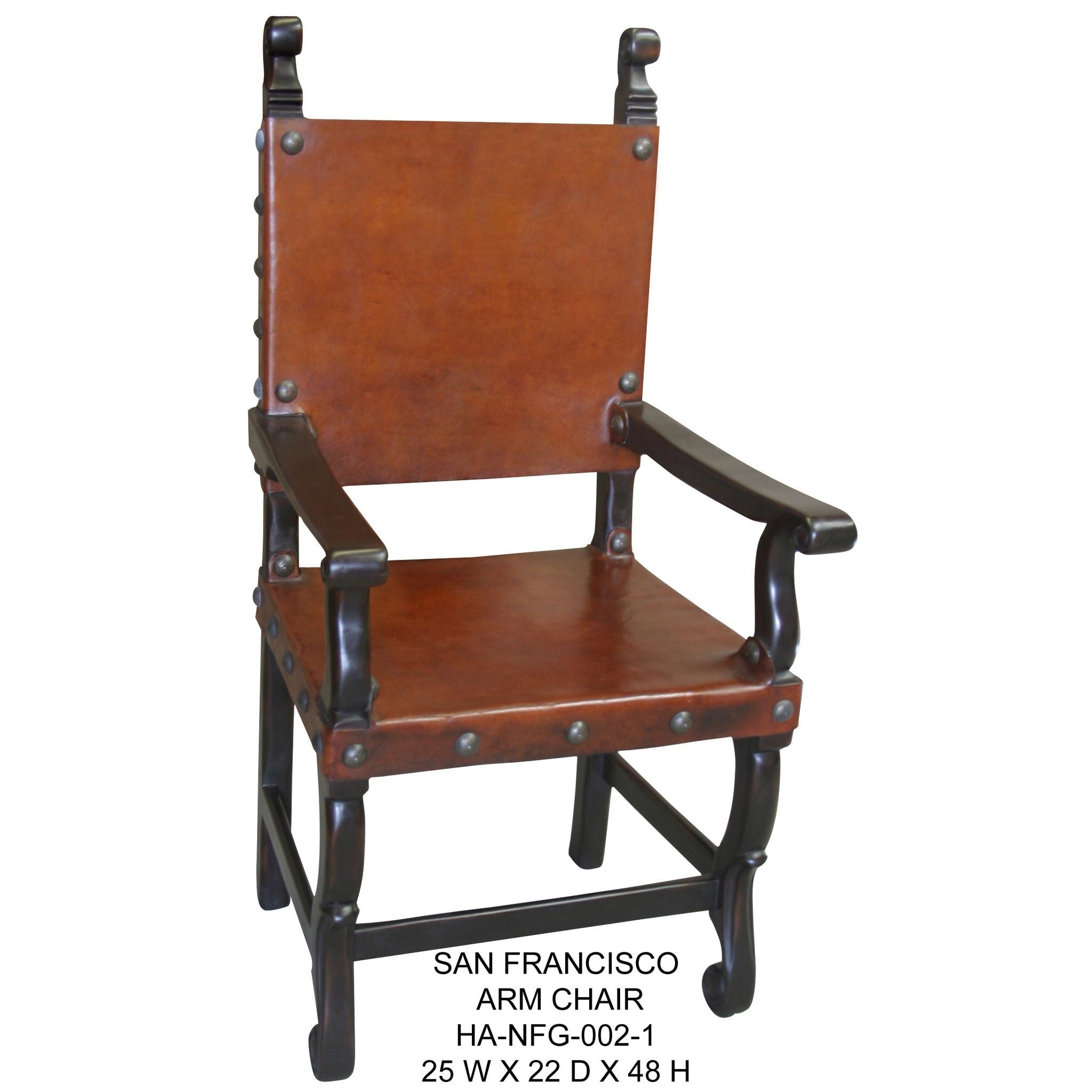 Casa Bonita Peruvian Hand-Painted Carved Wood and Leather San Francisco Arm Chair - Image 1