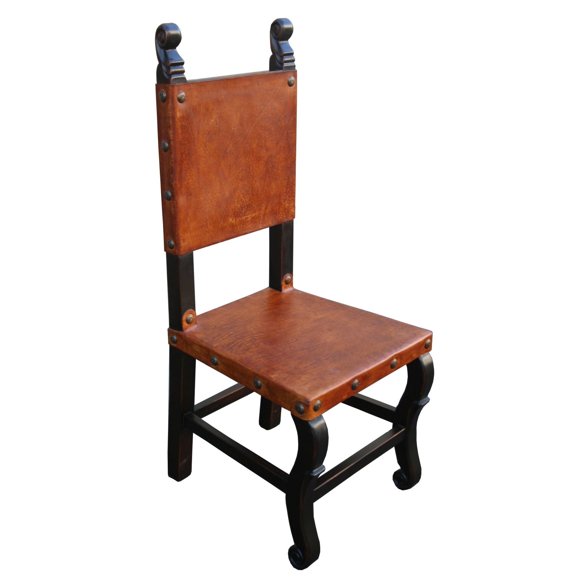 Casa Bonita Peruvian Hand-Painted Carved Wood and Leather San Francisco Dining Chair - Image 1