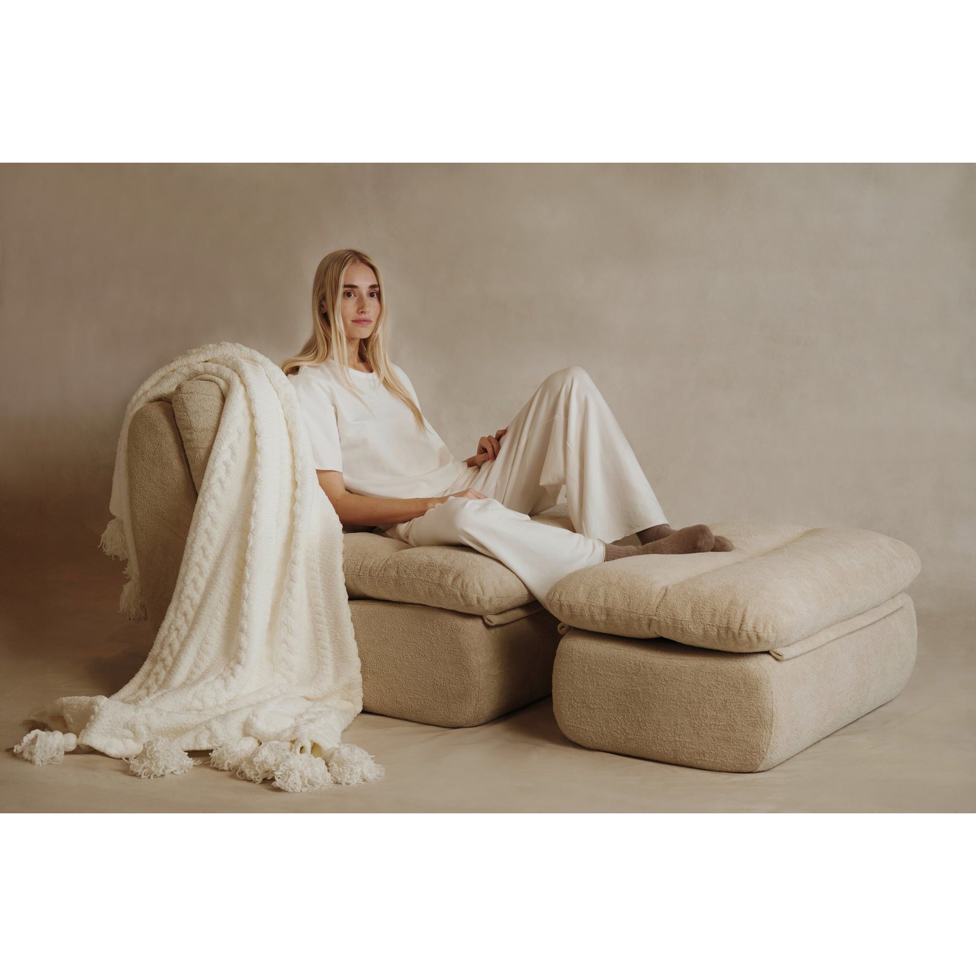 Sunday Citizen Snug Braided Pom Pom Throw in Off White ~ 75 x 52 - Image 2