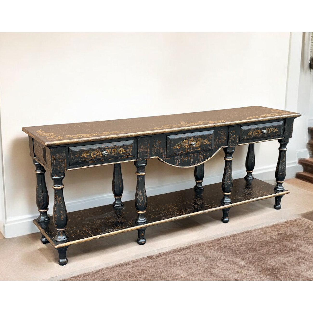 Casa Bonita Peruvian Hand-Painted Carved Wood Seville Console Table - Image 2