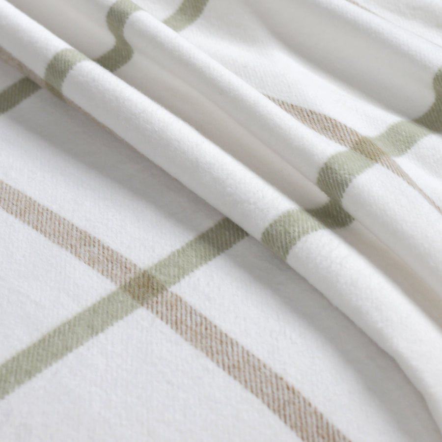 Pom Pom at Home Copenhagen White and Olive Blanket ~ Available in Queen and King Sizes - Image 2