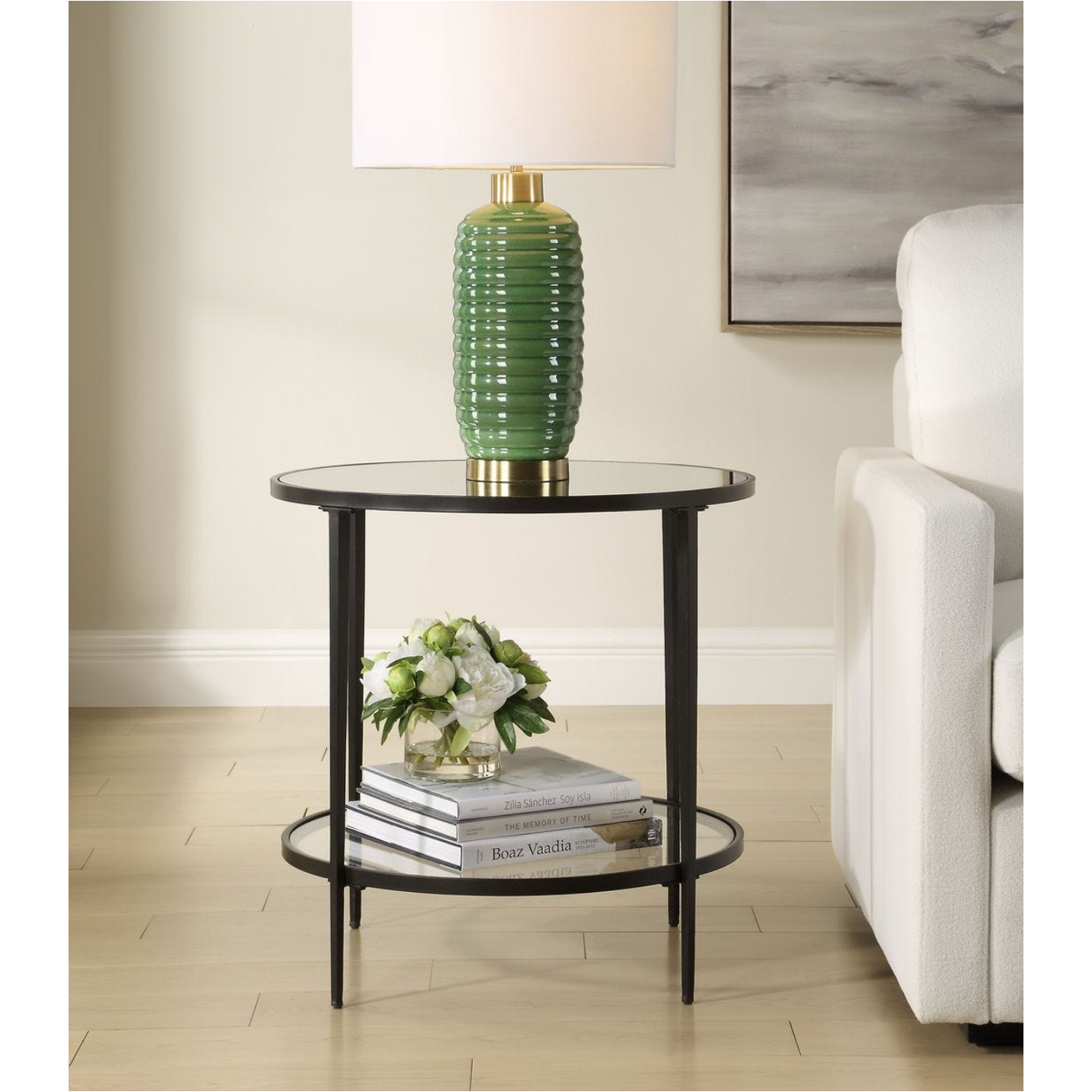 Casa Bella Living Satin Black End Table With Mirrored Glass - Image 3