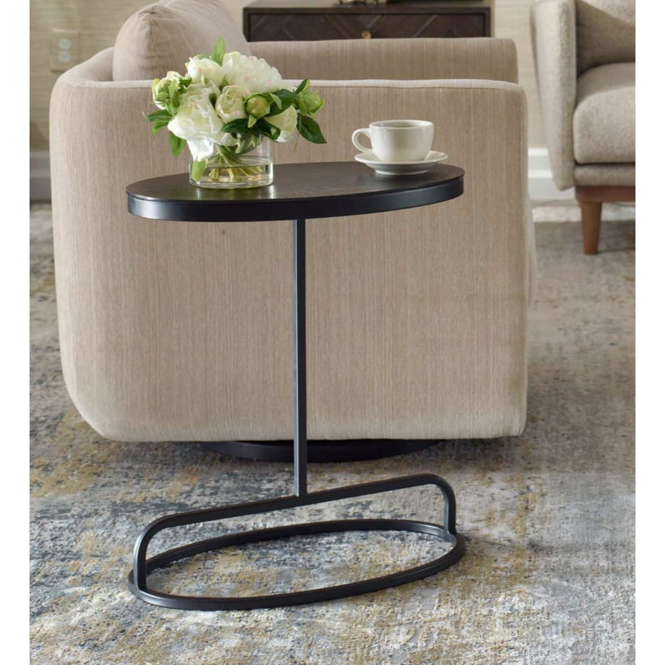 Casa Bella Living Aged Black Iron Oval Accent Table - Image 3