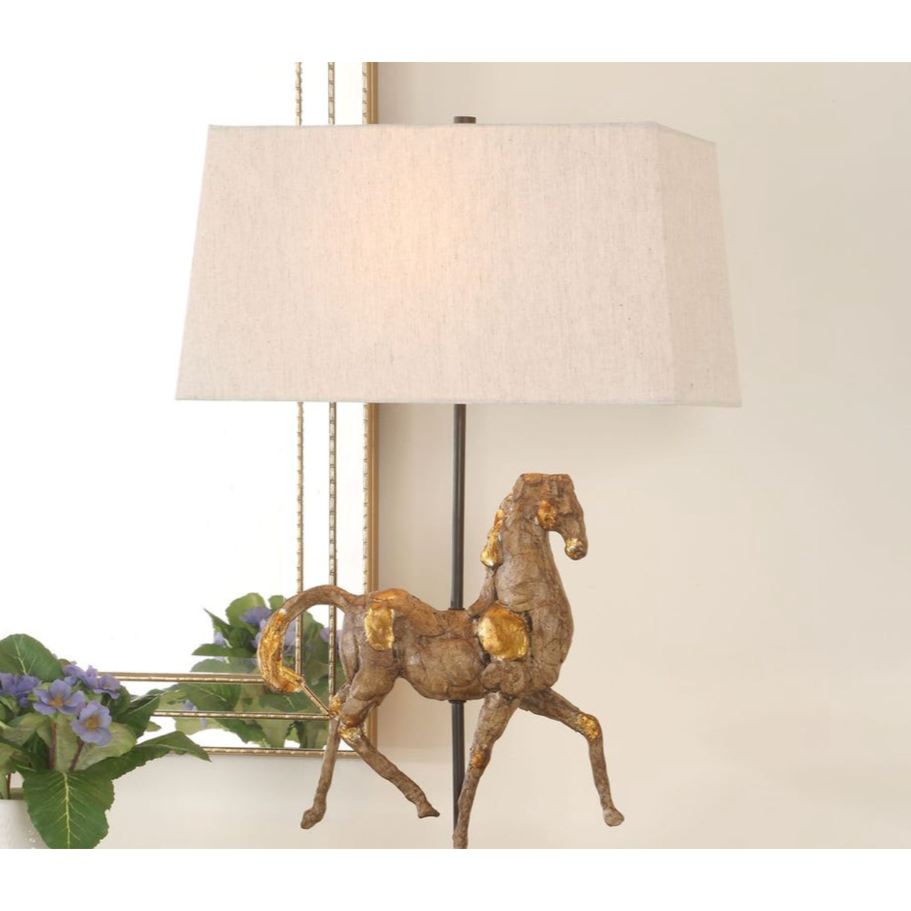 Casa Bella Living Aged Brown Horse Sculpture Table Lamp - Image 2