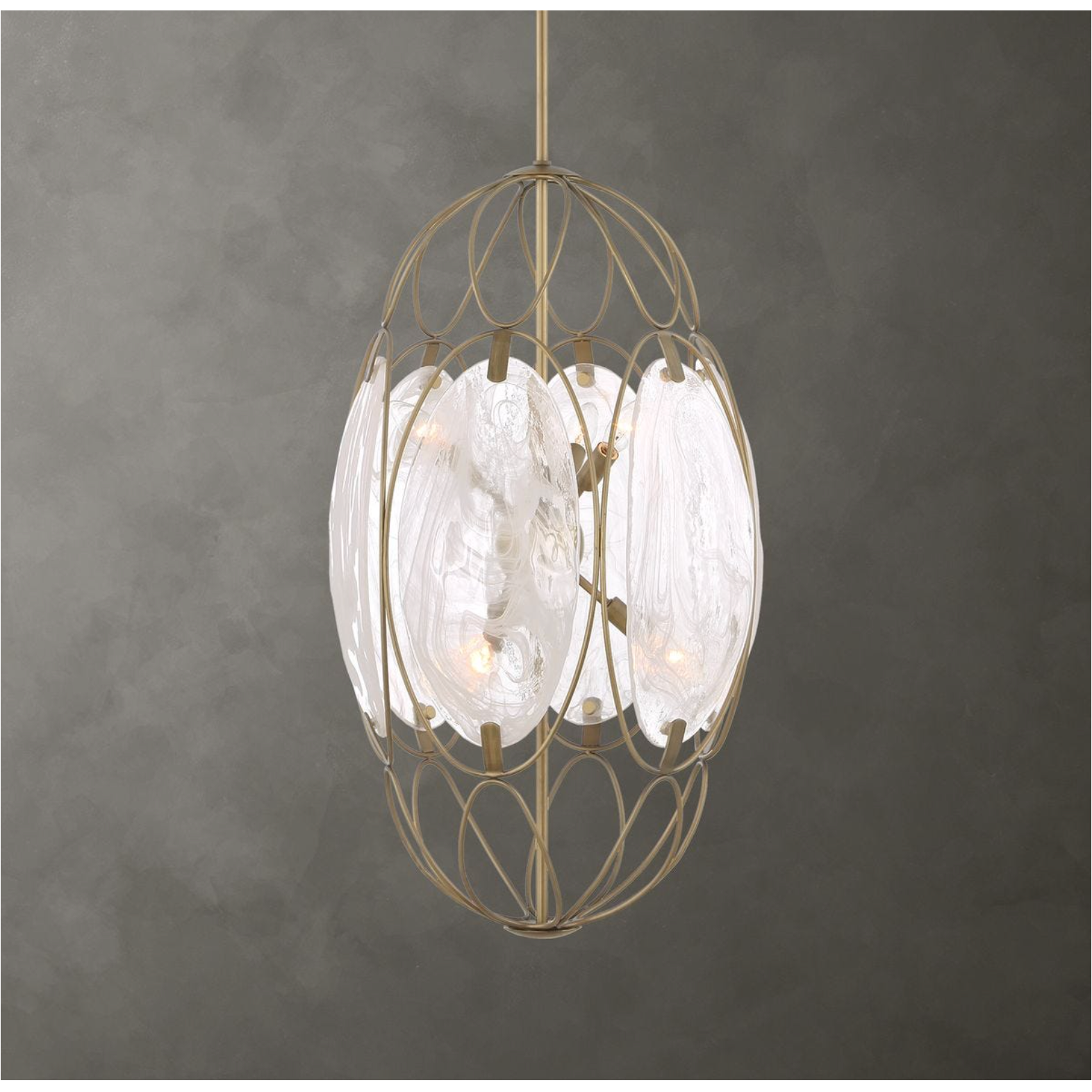 Uttermost Valencia Soft Gold With Swirled White Glass Pendant ~ 6 Lt