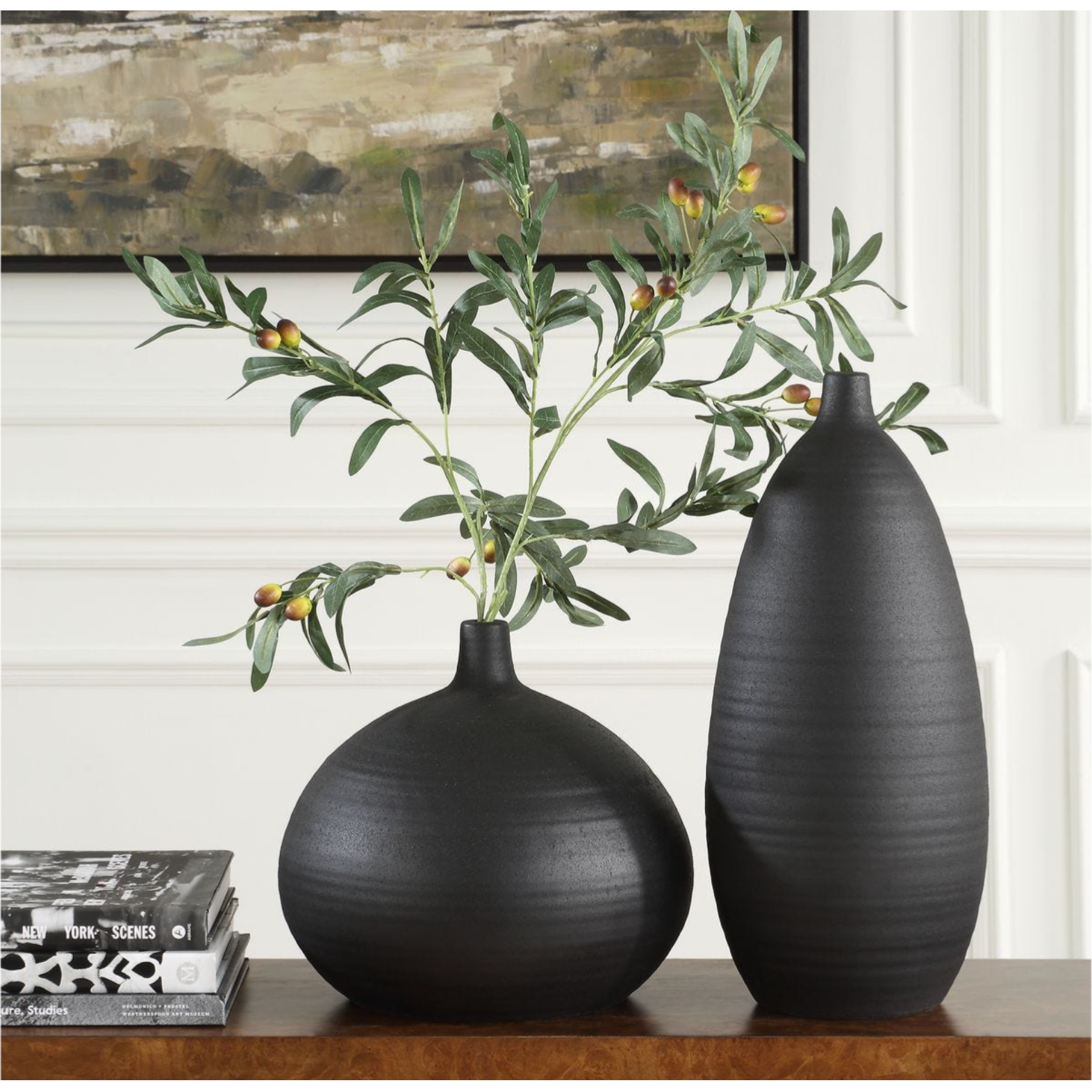 Uttermost Bower Sleek Black Vases ~ Set Of 2 - Image 1