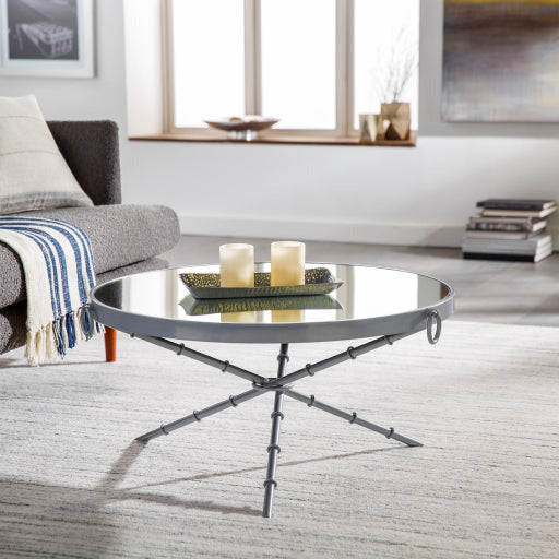 Surya Galatine Modern Mirrored Top With Metallic Silver Base Round Coffee Table GIE-002 - Image 1