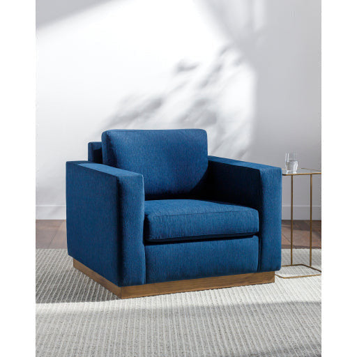 Surya Amherst Modern Square Arm Blue Accent Chair With Wood Base - Image 1