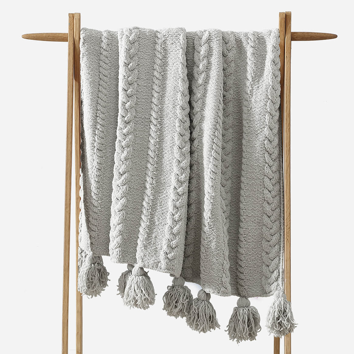 Sunday Citizen Snug Braided Pom Pom Throw in Cloud Gray ~ 75 x 52 - Image 1