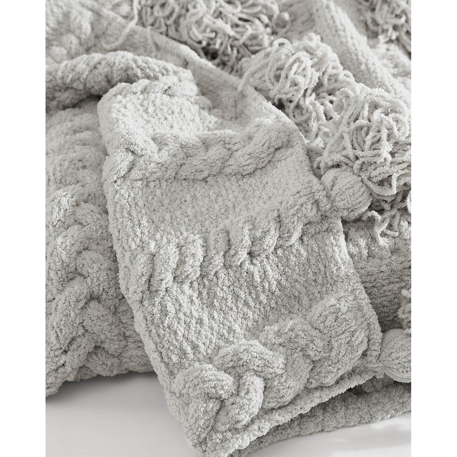 Sunday Citizen Snug Braided Pom Pom Throw in Cloud Gray ~ 75 x 52 - Image 3