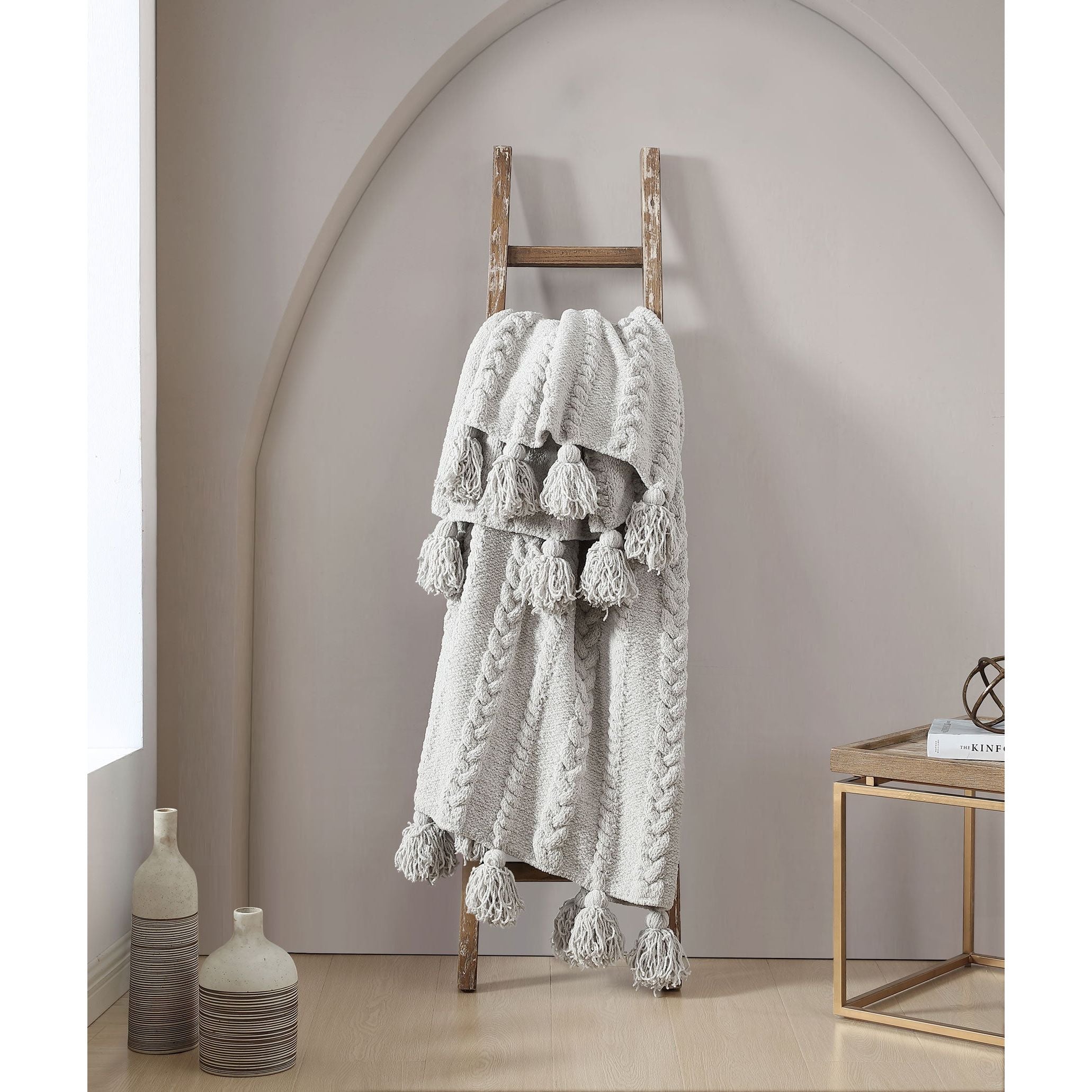 Sunday Citizen Snug Braided Pom Pom Throw in Cloud Gray ~ 75 x 52 - Image 2