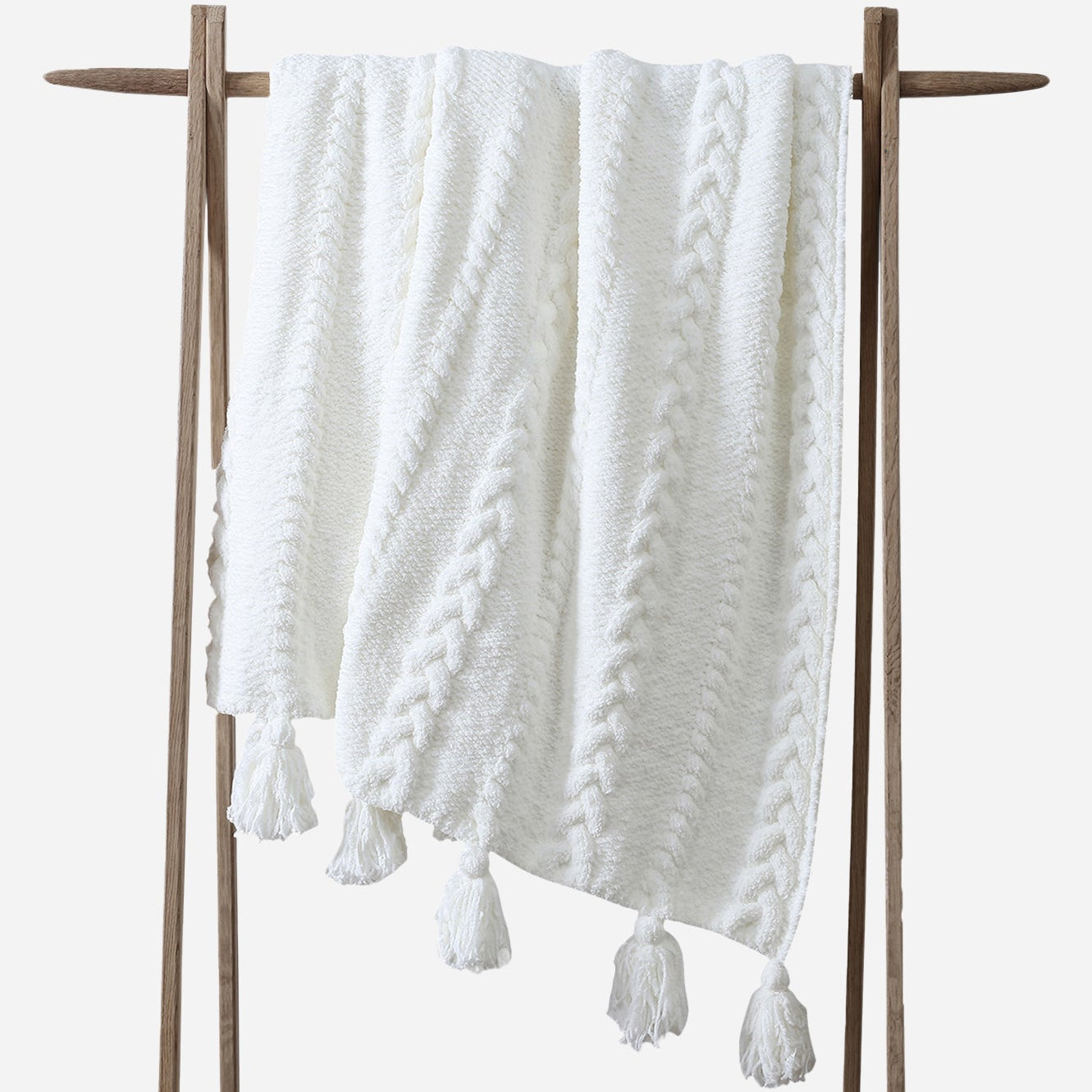 Sunday Citizen Snug Braided Pom Pom Throw in Off White ~ 75 x 52 - Image 1
