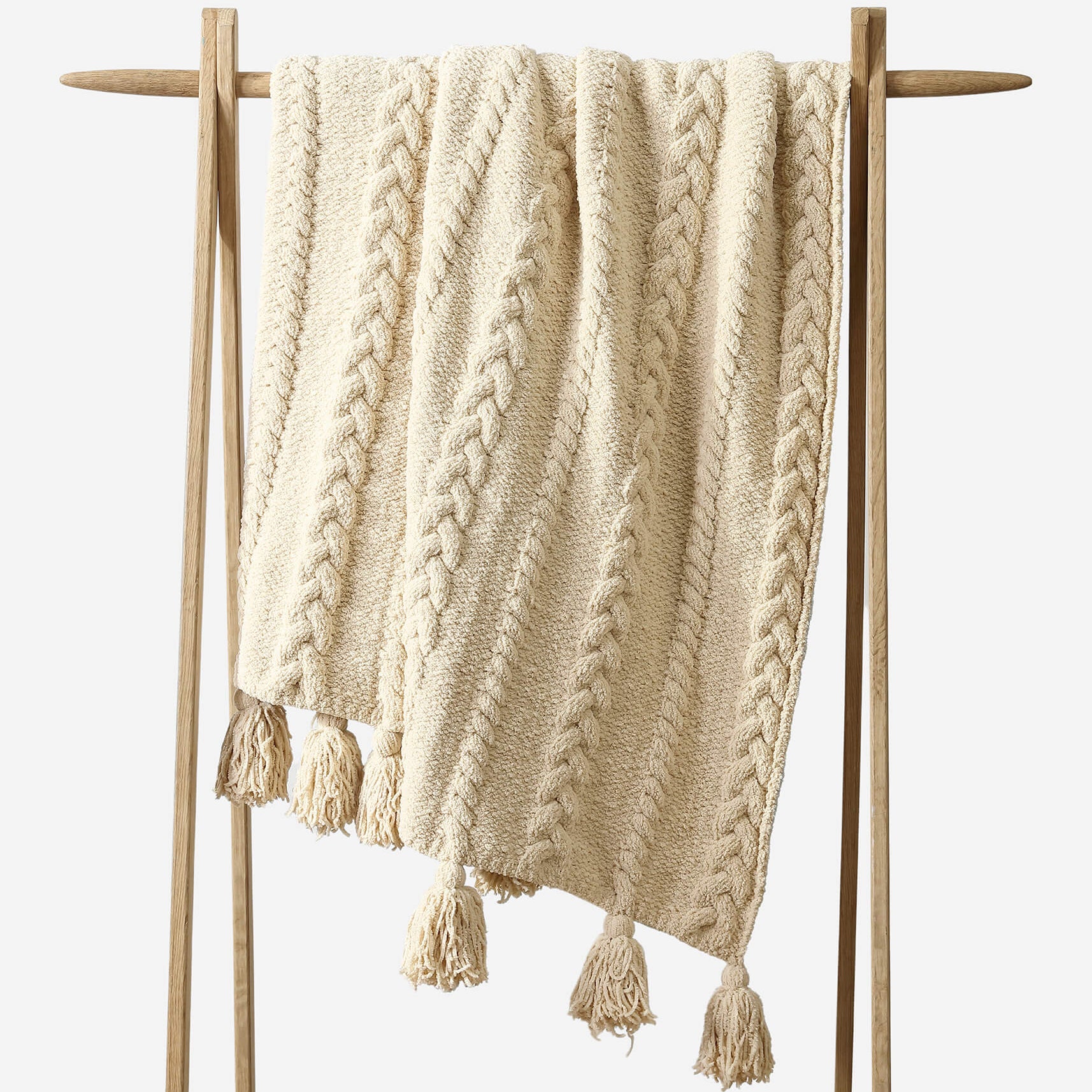 Sunday Citizen Snug Braided Pom Pom Throw in Sahara Tan ~ 75 x 52 - Image 1