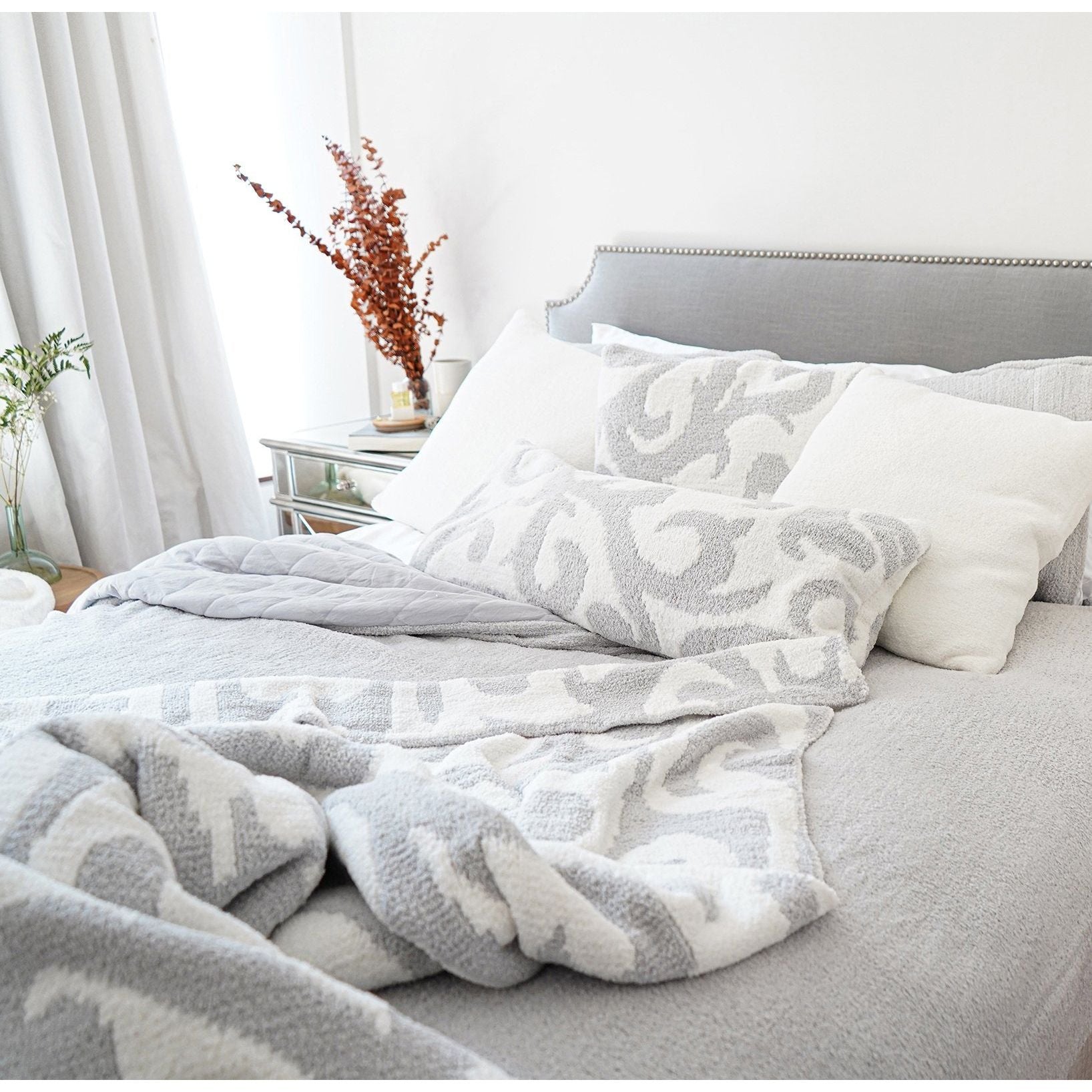 Sunday Citizen Casablanca Throw Pillow in Cloud Grey-Off White ~ 20 x 20 - Image 2
