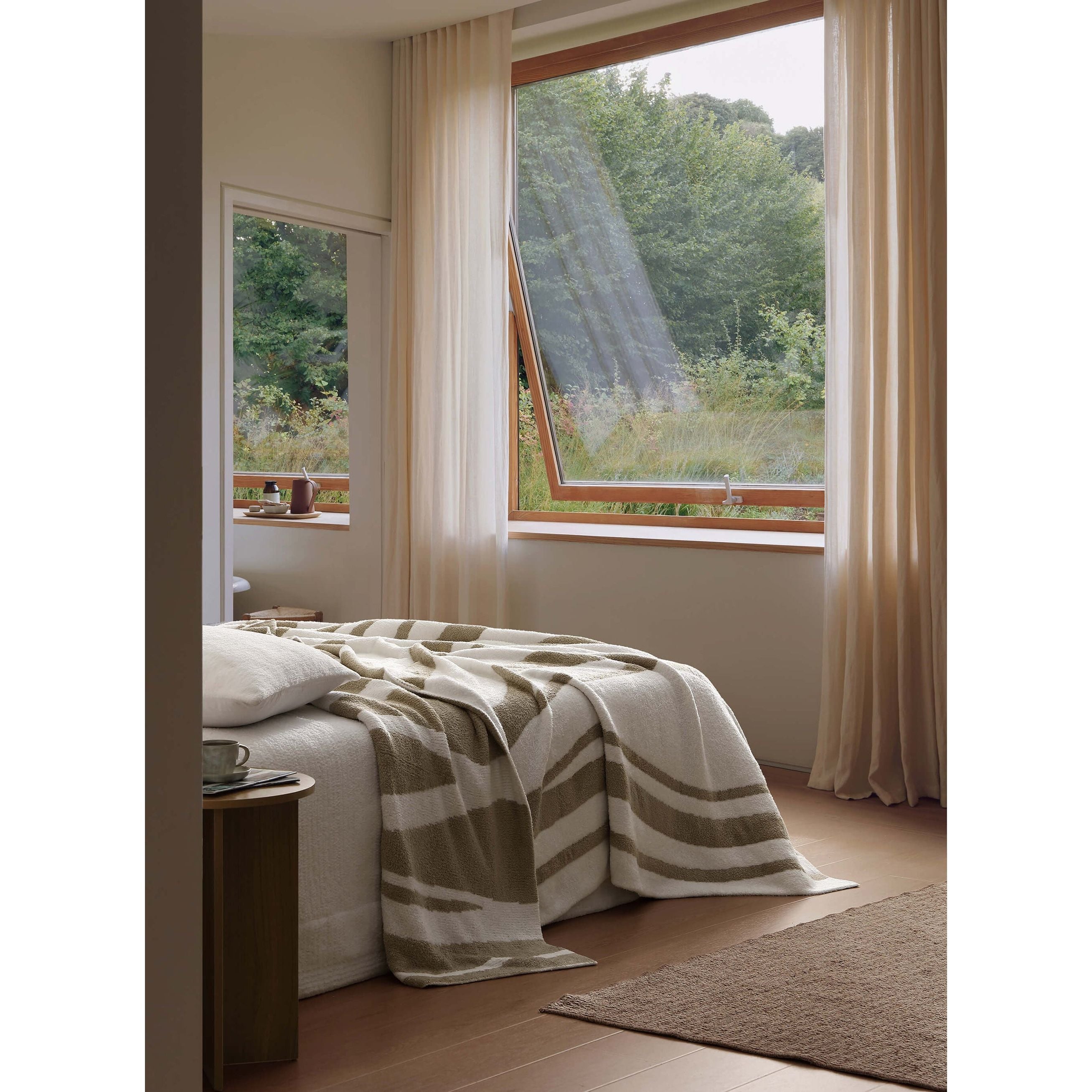 Sunday Citizen Cloud Silque Woodland Bed Blanket in White-Sandstone ~ Available in King/Cal King and Full/Queen Sizes - Image 2