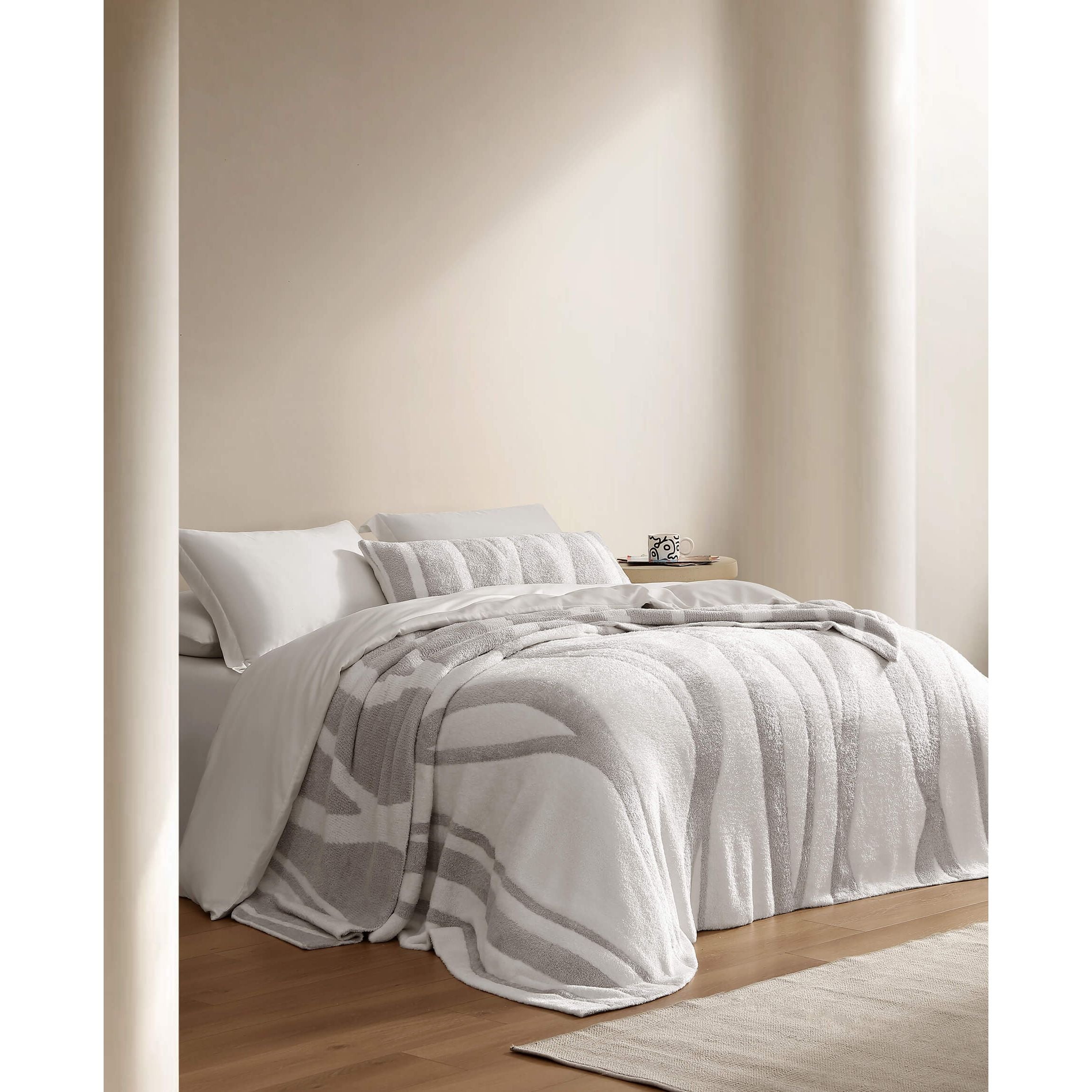 Sunday Citizen Cloud Silque Woodland Bed Blanket in White-Pearl Grey ~ Available in King/Cal King and Full/Queen Sizes - Image 3