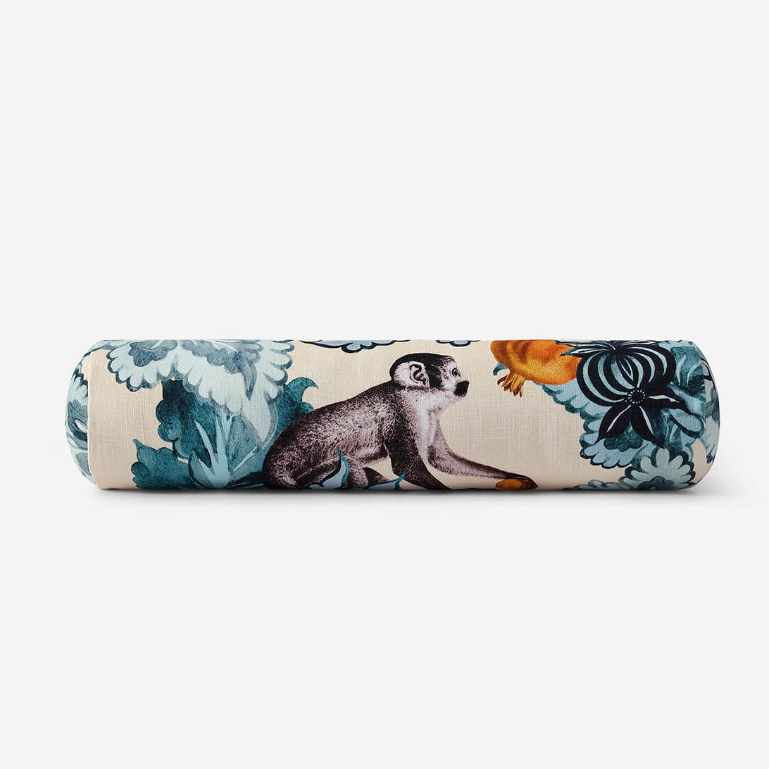 Sunday Citizen Damasc Monkey Bolster Pillow ~ 22 in x 5.75 in