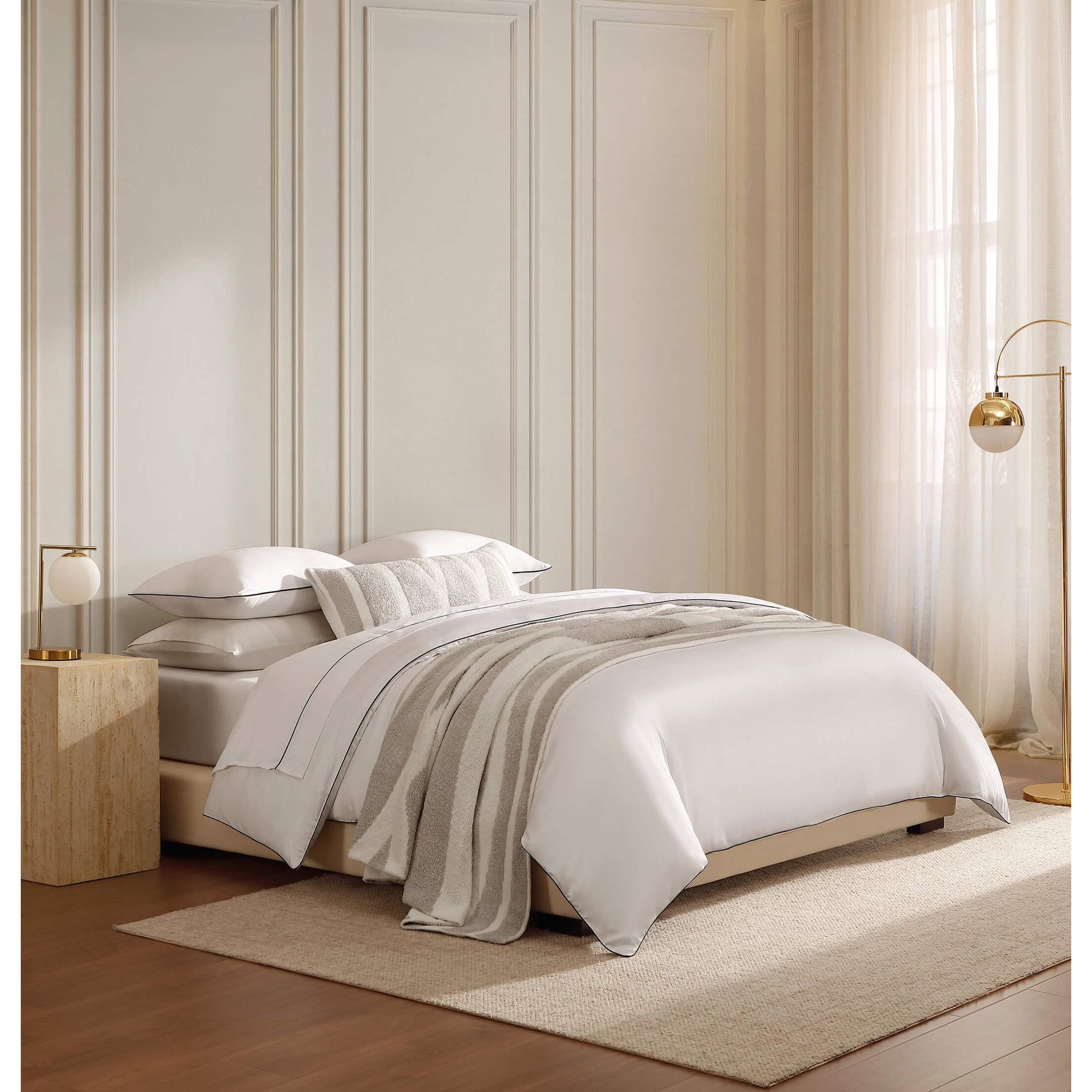 Sunday Citizen White Luxe Bamboo Duvet Cover With Black Piping ~ Available in King and Queen Sizes - Image 2
