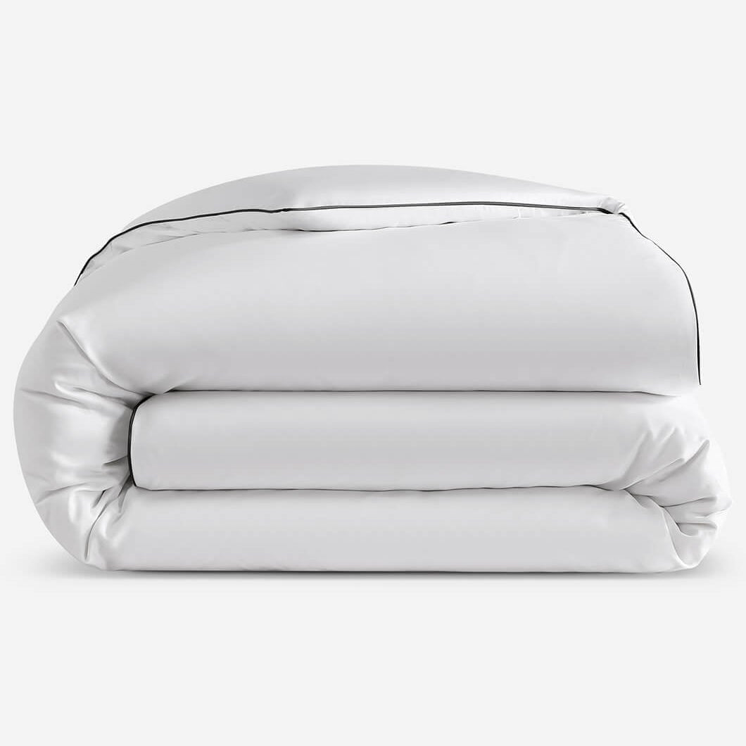 Sunday Citizen White Luxe Bamboo Duvet Cover With Black Piping ~ Available in King and Queen Sizes