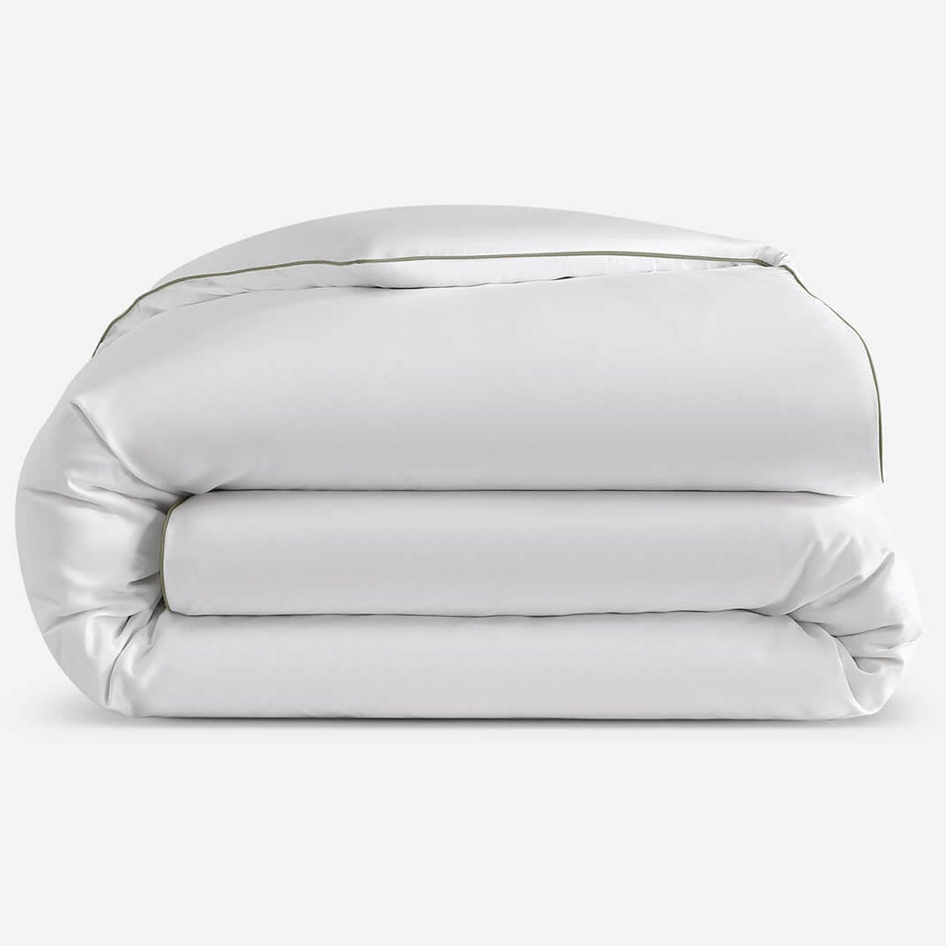 Sunday Citizen White Luxe Bamboo Duvet Cover With Boulder Piping ~ Available in King and Queen Sizes
