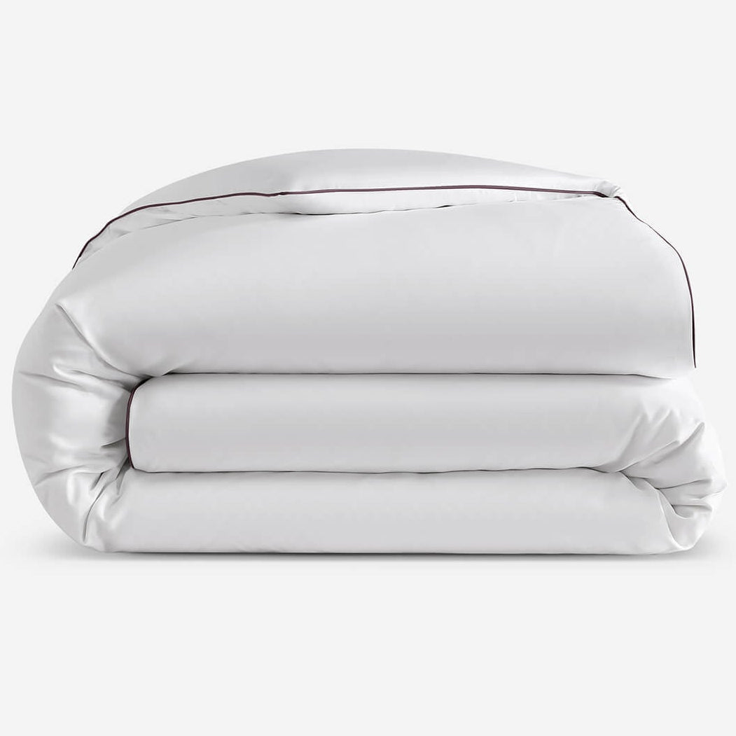Sunday Citizen White Luxe Bamboo Duvet Cover With Fig Piping ~ Available in King and Queen Sizes