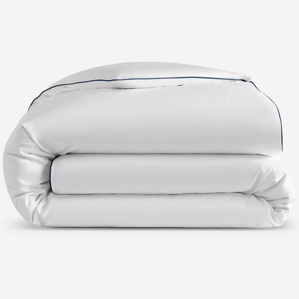 Sunday Citizen White Luxe Bamboo Duvet Cover With Midnight Piping ~ Available in King and Queen Sizes
