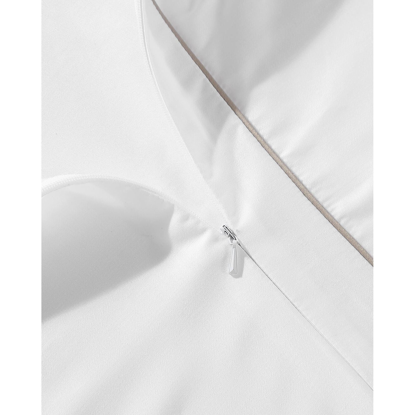 Sunday Citizen White Luxe Bamboo Duvet Cover With Taupe Piping ~ Available in King and Queen Sizes - Image 3