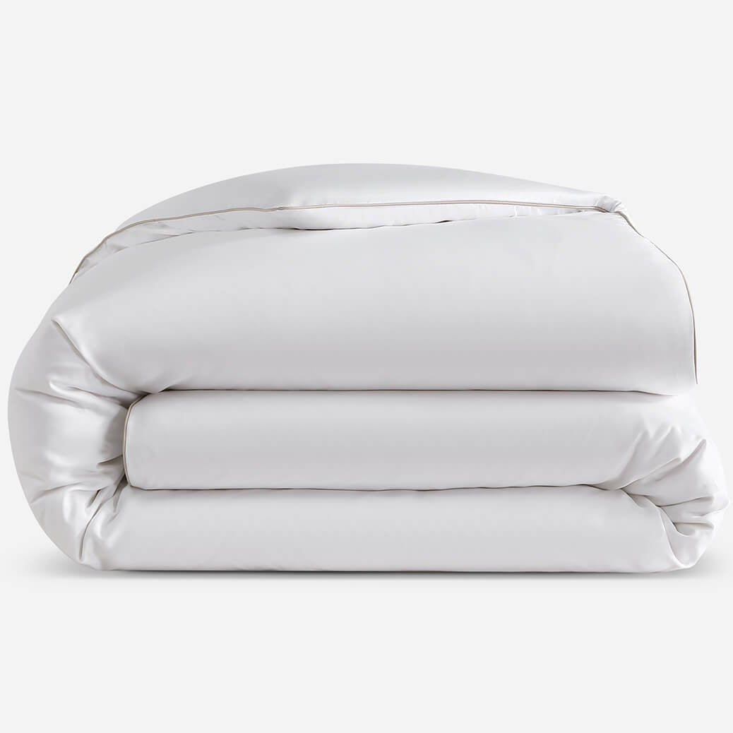 Sunday Citizen White Luxe Bamboo Duvet Cover With Taupe Piping ~ Available in King and Queen Sizes